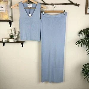 Olive + Oak Blue Knitted Top and Midi Skirt Set NWT Women SIZE L - Picture 1 of 6