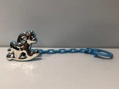 Pacifier Clip In Plastic And Silver - Blue - Horse - Image 1 of 3