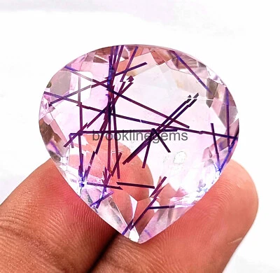 Charming 72 Ct Purple Rutilated Quartz Certified Pear Cut Loose Gemstone 4JUQ - Image 1 of 4