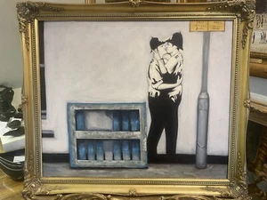 Rare Fine Oil Painting Banksy Style Signed Gay Street Gold Gilt Frame - Picture 1 of 12