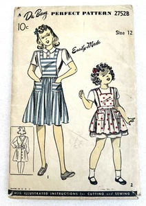 Vtg Rare 40s DuBarry 2752B Girl's Blouse & Apron FF Sewing Pattern Sz 12 c1942 - Picture 1 of 12