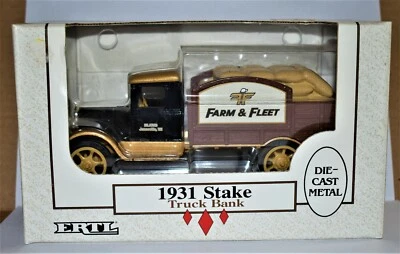 ERTL 1931 Farm & Fleet Stake Truck Bank 1:34 Diecast Metal #B690 Black/Brown NOS - Image 1 of 4
