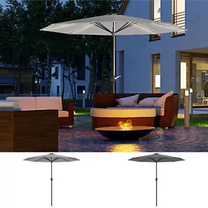2.65m Garden Parasol with Solar Charged LED Lights, Crank Handle - Picture 1 of 23