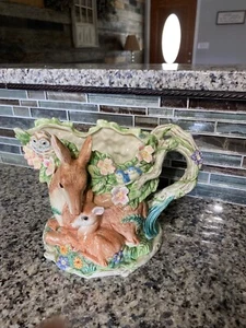Vtg FITZ & FLOYD WOODLAND SPRING PITCHER DEER and FAWN ANIMALS retired SRI Lanka - Picture 1 of 9