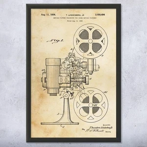 Film Projector Patent Wall Art Poster, Canvas or Framed Actor Gift Filmmaker - Picture 1 of 15