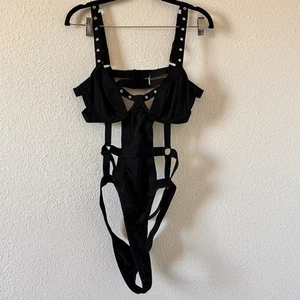 Bondage Body Suite Women’s fits M/L Black Silver Sexy Anniversary Cosplay Gothic - Picture 1 of 9