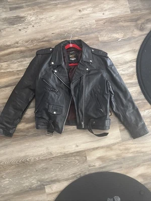 Chaqueta de cuero Jamin con parche Harley Davidson de cuero rosa para motocicleta talla 16 Foto 1 de 4