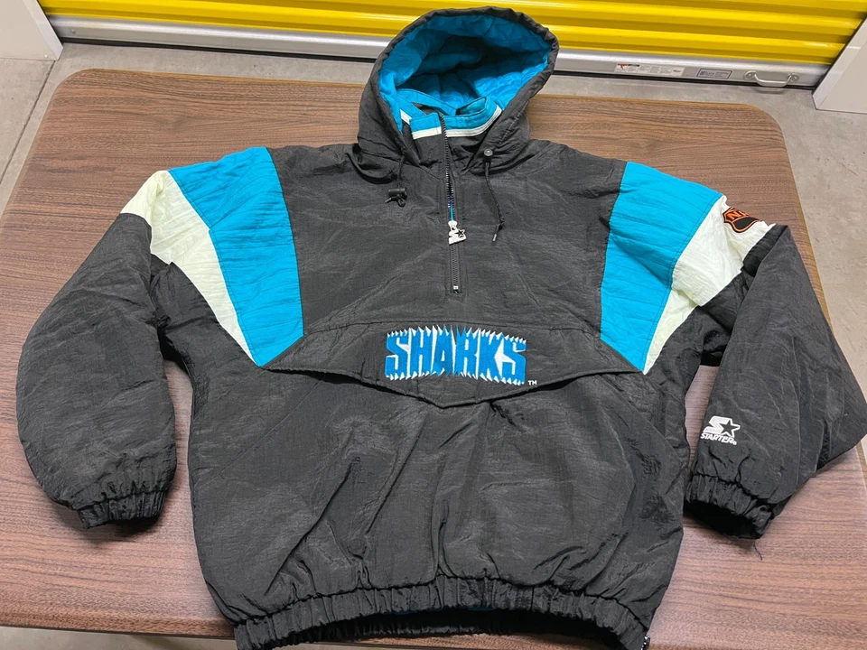 Винтажный San Jose акулы мужской черный НХЛ хоккей пуловер парка стартер куртка - большой - Изображение 1 из 4