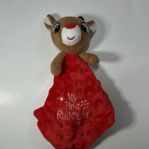 "Manta bebé Red My First 1st Rudolph Lovey seguridad solo punto satinado sonajero 12""" - Imagen 1 de 6