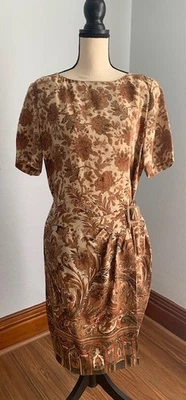 Vintage LIZ CLAIBORNE Sarong Wrap Dress 100% SILK Paisley FALL Brown  Size 14 - Image 1 of 4