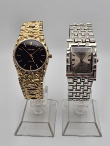 Vintage 80s Golden Gruen Nugget and Geneva Silvertone Unisex Watch Duo  - Picture 1 of 17