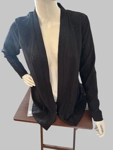 QVC Susan Graver schwarze Strickjacke mit Ösendetail, leicht XS - Bild 1 von 6