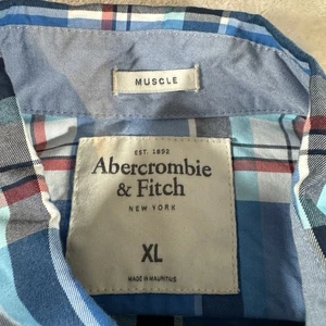 Abercrombie & Fitch Herren Button Down Hemd XL Elch Logo Muscle blau kariert - Bild 1 von 6