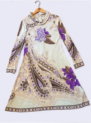 60s Leonard of Paris Jersey Silk Paisley Dress Medium Vintage Made In Italy Rare - Image 1 of 4