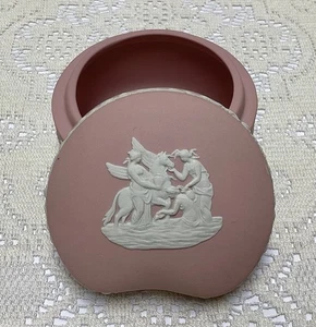 Vtg PINK Wedgwood Jasperware Trinket Box w/ Lid Muses Watering Pegasus England - Picture 1 of 15