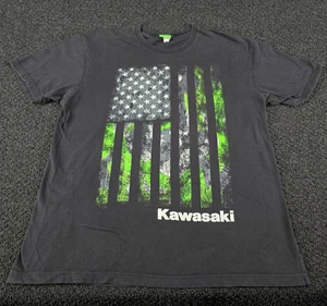 VINTAGE Kawasaki Racing T-Shirt Large Black Ninja Motocross USA Flag Y2K - Picture 1 of 8