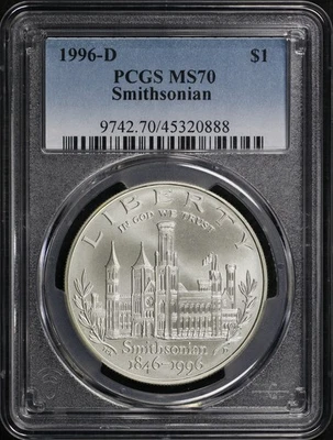 1996-D Smithsonian 150th Anniversary Silver Dollar Commemorative PCGS MS-70 - Image 1 of 2