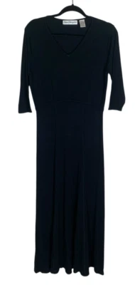 Women's Norm Thompson Black 1/2 Sleeve V-Neck Knit Long Fit & Flare Dress Size M — 第 1/4 张图片