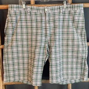 Perry Ellis Men's Green Plaid Golf Shorts Size 40 100% Cotton - Picture 1 of 10