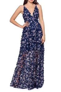 Xscape 4603X ärmelloses Kleid 3D Blumenmuster Größe 12 marineblau Rouge 328 $ - Bild 1 von 2