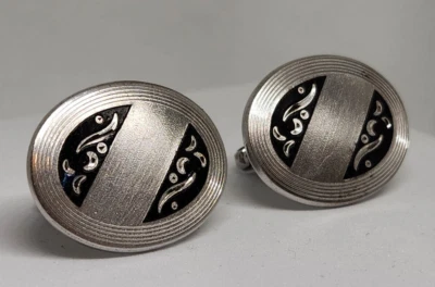 Vintage Anson Sterling Silver & Black Etched Cufflinks - Image 1 of 4