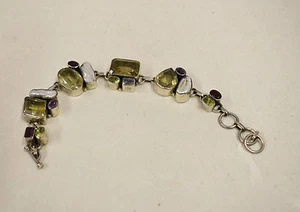 Bracelet Silver Sterling Citrine Amethyst Pearls Peridot Aquamarine Bracelet - Picture 1 of 3