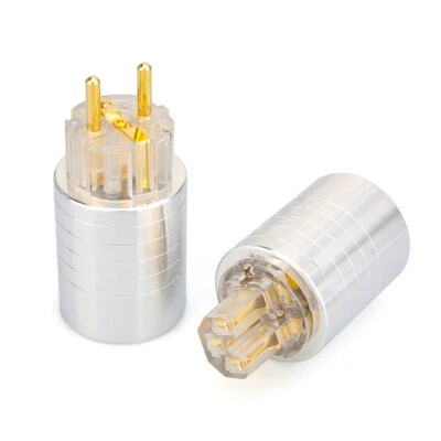 Aluminium Shell 24k Gold Plated EU Schuko IEC Connector HIFI Power Cable Plug - Image 1 of 4