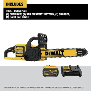 [NEW] DEWALT DCCS670X1  60V MAX FLEXVOLT Li-Ion 16" Cordless Chainsaw Kit 3 Ah - Picture 1 of 8