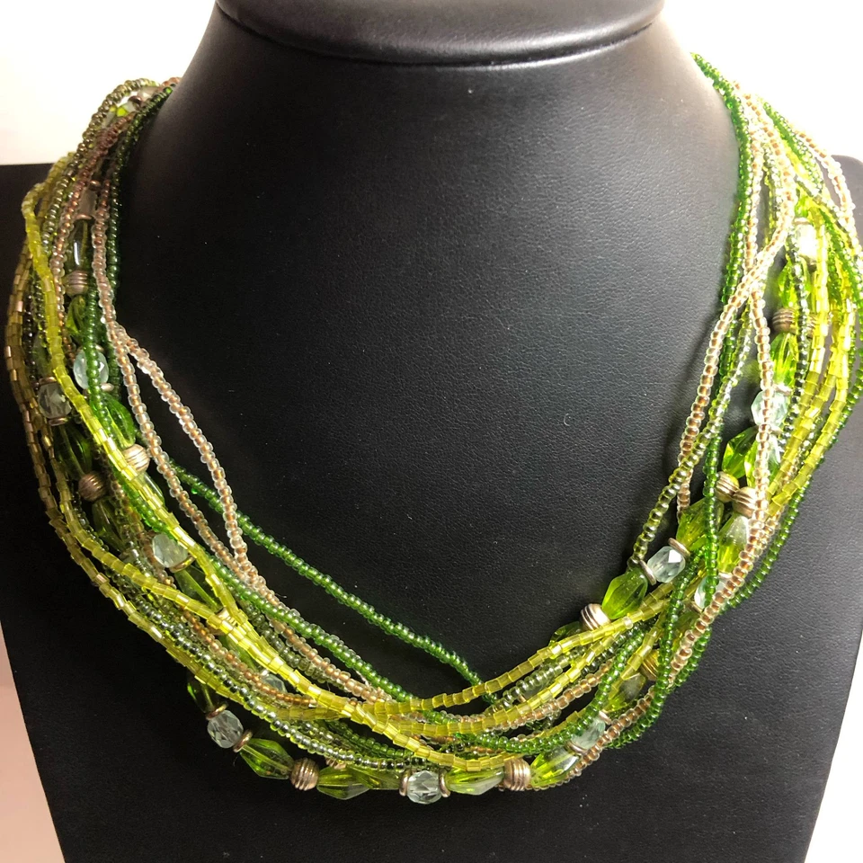 4289 Coldwater Creek Capas Impresionante Terroso Boho Verde Cuentas Collar 20"-22" Foto 1 de 1