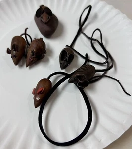 Vintage 6er Set 60er Mid Century Denmark Maus Familie Teak Holz Leder Ohren Schwänze - Bild 1 von 4