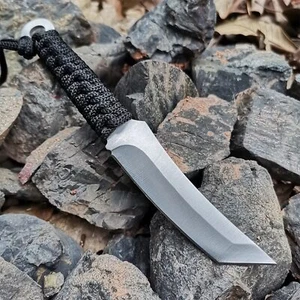 Tactical stainless steel fixed knife outdoor rope binding handle defense tool - Picture 1 of 6