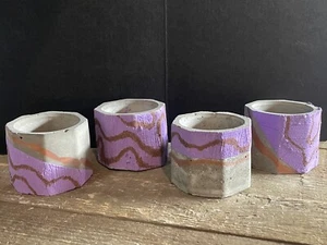 Handmade and Hand Painted Set of 4 Mini Succulant Planter Pots Cactus Bonsai - Picture 1 of 12