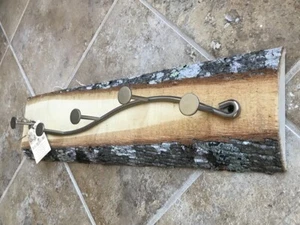 Wall Mounted Coat/Hat Rack Live Edge Poplar Wood Rustic Modern Cabin Decor 21.5" - Picture 1 of 13