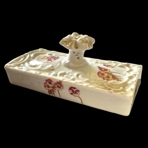 Antique Dresden Germany Porcelain Ink Blotter Decorated with Flowers, Gold Trim - Picture 1 of 5