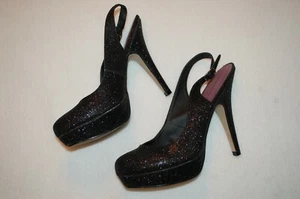Womens BLACK GLITTER SLINGBACK HIGH HEELS Madden Girl Sookie Stilletto SIZE 7 - Picture 1 of 6