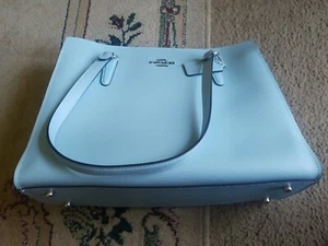 Coach Tatum Leather Carryall Bag Waterfall Blue With Crossbody Strap - Picture 1 of 5