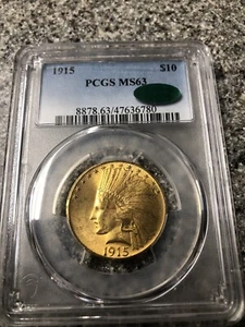 Pcgs 1915 $10 Gold Indian Head MS63 With A CAC - Picture 1 of 4