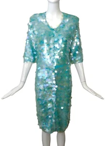 NORMA KAMALI- 1990s Paillette Knit Coat Dress, Size 6 - Picture 1 of 5