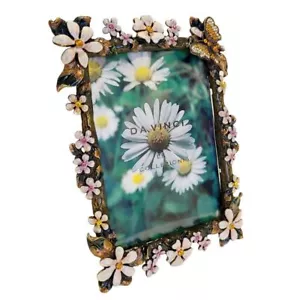 New DaVinci Enamel & Crystal Butterfly and Flowers 3.5 x 5 in Picture Frame - Picture 1 of 6