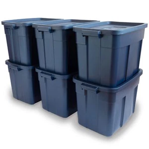 Rubbermaid Roughneck 18 Gallon Storage Totes 6 Pack Dark Indigo Durable Storage - Picture 1 of 6