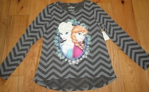 Disney Frozen long-sleeve tunic top NWT girls 14 16 Elsa Anna gray black chevron - Picture 1 of 2