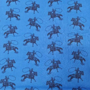 Western Rodeo Roper Blue Cotton Fabric - Picture 1 of 2