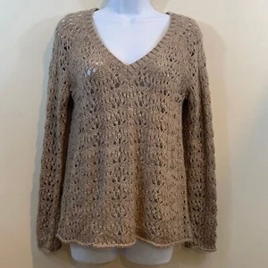 American Eagle Peak-A-Boo Knit V-Neck Brown Sweater Sz S - Picture 1 of 8