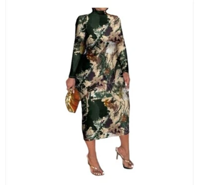 Vestido ceñido al cuerpo verde camuflaje cuello alto talla 1X Foto 1 de 4