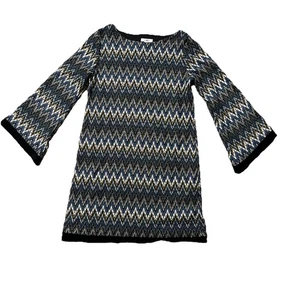 Cato Kleid Gr. M Metallic Blau Grau Fischgrätmuster Langarm Elegant - Bild 1 von 17