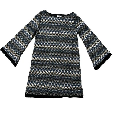 Vestido Cato Talla M Metálico Azul Gris Estampado Espiga Manga Larga Elegante Foto 1 de 4