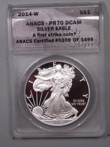 Deep Cameo Proof 2014-w Silver American Eagle ANACS PR70 DCAM 1st Strike. #23 - Picture 1 of 6