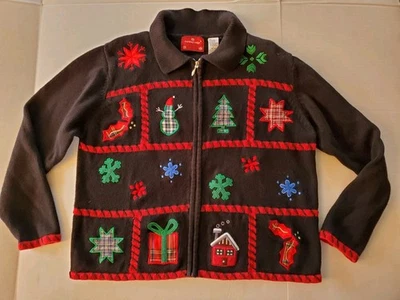 Holiday Lodge By Northcrest Ugly Christmas Sweater Women's Large  Full Zip - Image 1 of 4