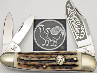 Solingen Made Bertram Hen & Rooster Serpentine Whittler Knife Great Stag Handles - Image 1 of 4