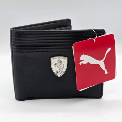 Auténtica billetera para hombre Puma Ferrari con logotipo negra doble pliegue Foto 1 de 4